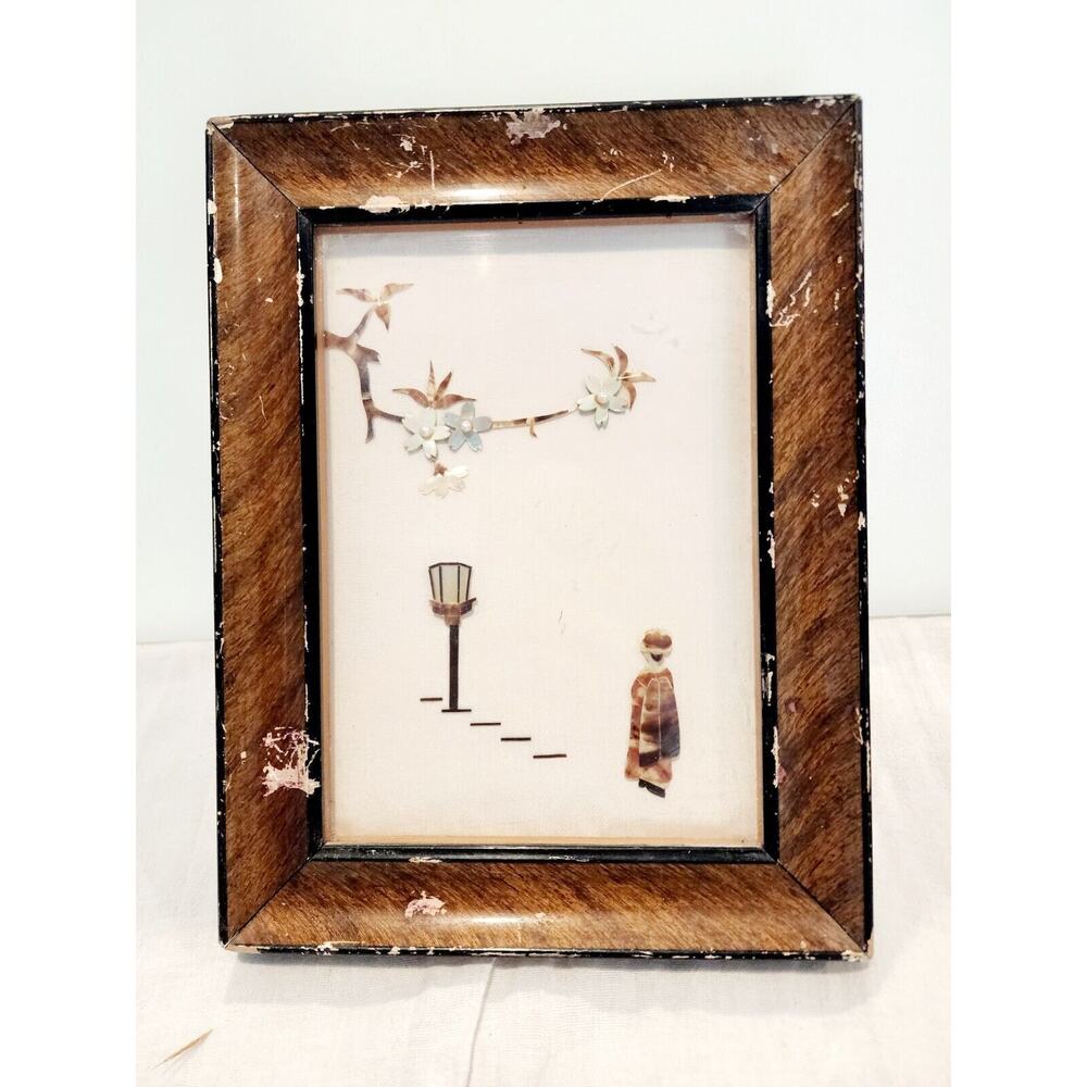 Pearl & Tortoiseshell Style Woman Lampost FlowerArt Vintage Frame Rare 8"x10"